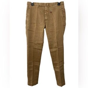 NWT Santaniello Men's Tan Trousers Cotton Linen Blend‎ Pants Italian 46 US 30